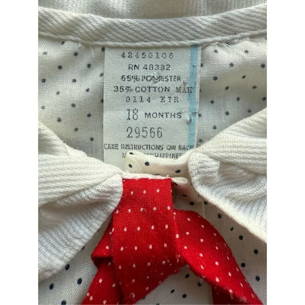 Vintage Baby Girl Navy Blue Corduroy Jumper/Dress & Polka Dot Collard Blouse